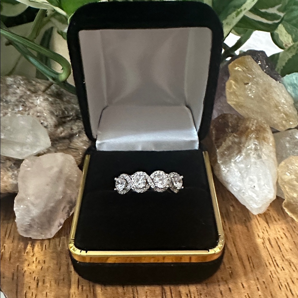 Infinity Sterling Silver Mojssanite Simulated Diamond Partial EternityBand Ring